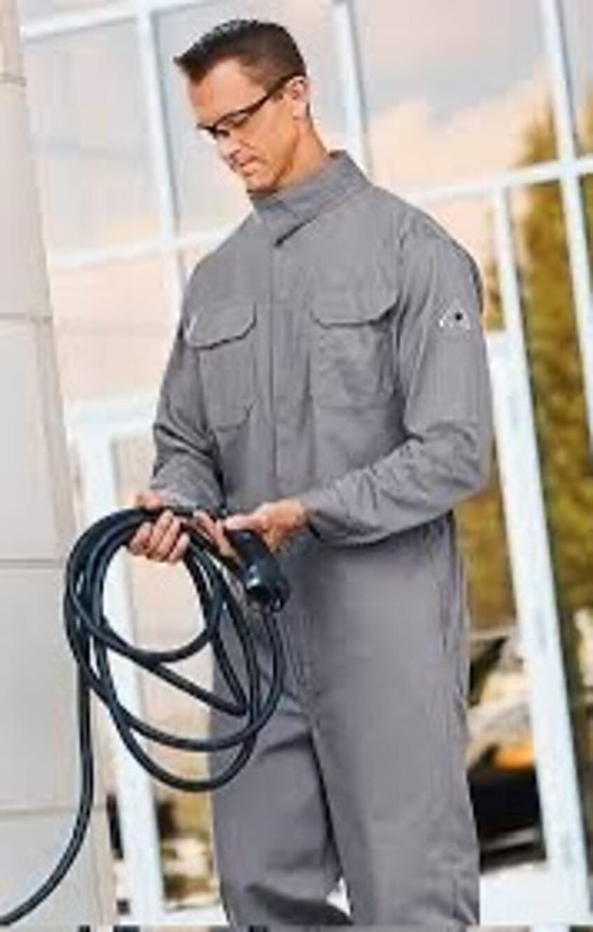 BULWARK Gray Flame Resistant Premium Coverall Zip Up Silver Tape GE Labeled 52L